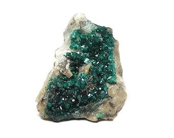 Dioptase Emerald Green Crystal Druzy on rock matrix Mineral Specimen from Kazakhstan, Raw Crystal Gemstone, Display Specimen or Focal Stone