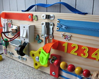 Busy Board 20 x 50 cm (8 x 20 inches) ,Toy for Toddler, Sensory Children Game, Activity Toy, Montessori Toy, Wooden Toy, Toddler quiet game