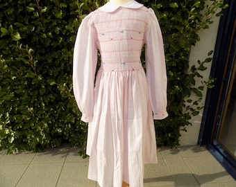 Eleven Stanger things, smocked dress for girl, cotton, pink, embroidered dress hand made peter pan collar, hand smocked dress, costume, Halloween