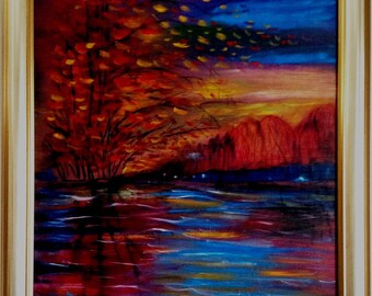 Autumn, original oil painting, abstract, 16" x 20"