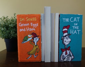 Dr. Seuss Hand-Painted Brick Bookends