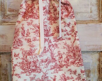 Boho Toile Bag | Bridal Shower Gifts | Drawstring Bag | Lingerie Bag | Cranberry Toile and Cream Bag |The Wild Raspberry