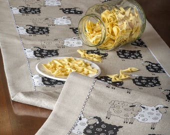 Big Sheep Print Natural Linen Fabric Table Runner