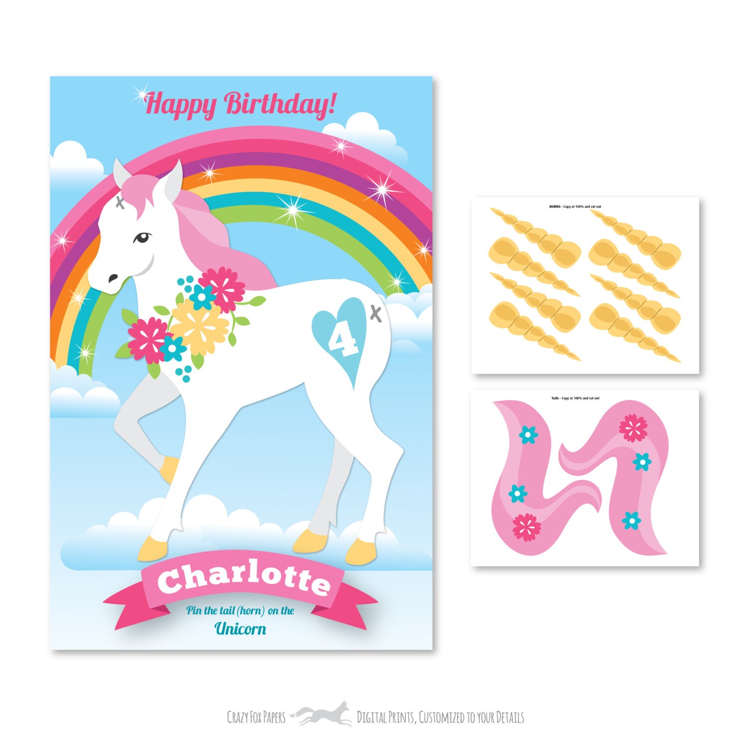 unicorn rainbow pin the tail horn on the unicorn party