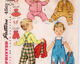Baby Overalls Pattern Baby Jacket Pattern Baby Bonnet Pattern SIMPLICITY 4417 size 6 months 1950s Toddler Pattern Vintage Baby Pattern