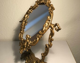 Brass Cosmetic mirror Makeup mirror on table Antique
