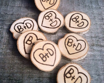 100 Small wood slice rustic wedding favors.