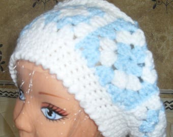 blue/white wool crochet Hat