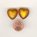 2 Vintage Venetian Firey Topaz Frosted Gold Foil Handmade Lampwork Glass Puffy Heart Beads Approx 20mm No.R11F