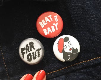 Set of 3 Beatnik Pin Badges