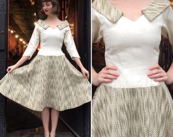 Vintage 1950s Lilli Ann Gold and Linen Dress