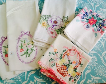 Set of pillowcases, embroidered pillowcases, vintage pillowcases, floral pillowcases, pink pillowcases, purple pillowcase, floral pillowcase