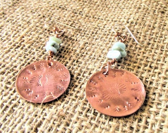 Stamp Copper Earrings, Dangle Earrings, Drop Earrings, Boho Earrings, Copper Earrings, Stamp, Handmade Jewelry, Statement Jewelry