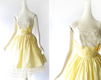 Vintage 1950s Dress | Bouton D'Or Dress | 50s Party Dress | XXS XS