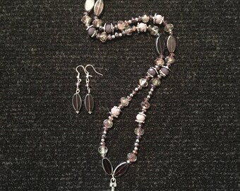 Purple Crystal Necklace and Earring Set