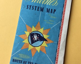 American Airlines System Map / Route of the Flagships / Airline Advertising / Postwar Lithography