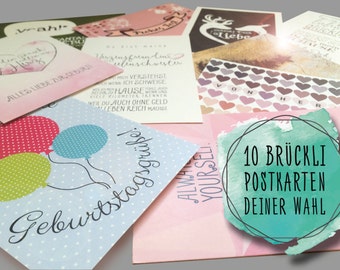 10 post cards of your choice from BRÜCKLI / Christmas cards / birthday cards / cards for lovers / invitation cards