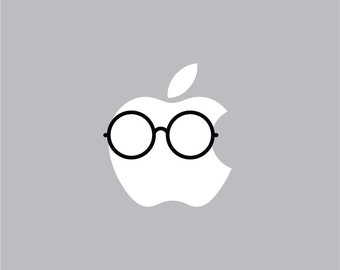 Round Glasses - Mac Apple Logo Cover Laptop Vinyl Decal Sticker Macbook Unique Face Hipster Sunglasses Style Funny Harry Potter