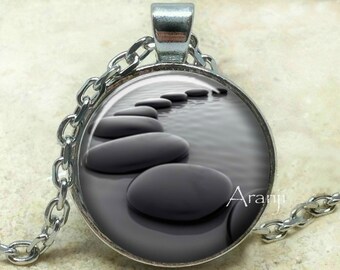 Stone pendant, smooth stones necklace, river rock pendant, tranquility stones, stone path photo art, Pendant #PA110P