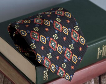 Vintage silk tie, italian mens necktie, silk neck tie, classic cravat cravatte / navy blue red green