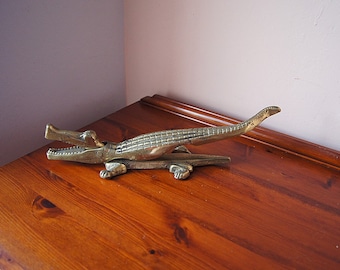 Large vintage brass crocodile nutcracker,
