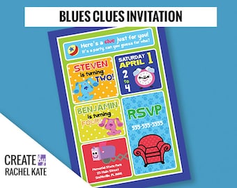 Blues Clues Birthday Party Personalized Printable Invitation Invite DUO Grid 2 Kids Children Twins