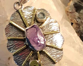 Beautiful Amethyst and Blue Topaz pendant