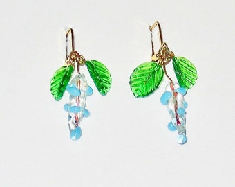 Vintage Glass Flower Earrings, vintage, earrings, dangle earrings, dainty earrings, gold earrings, gift for women, boho, bridesmaid gift