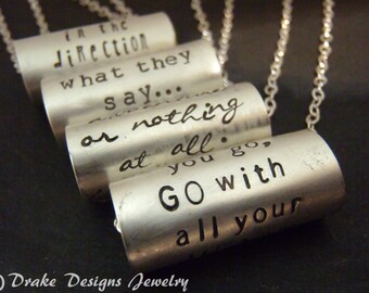 sterling silver inspirational necklace personalized with custom quote hand stamped inspirational jewelry gift for her