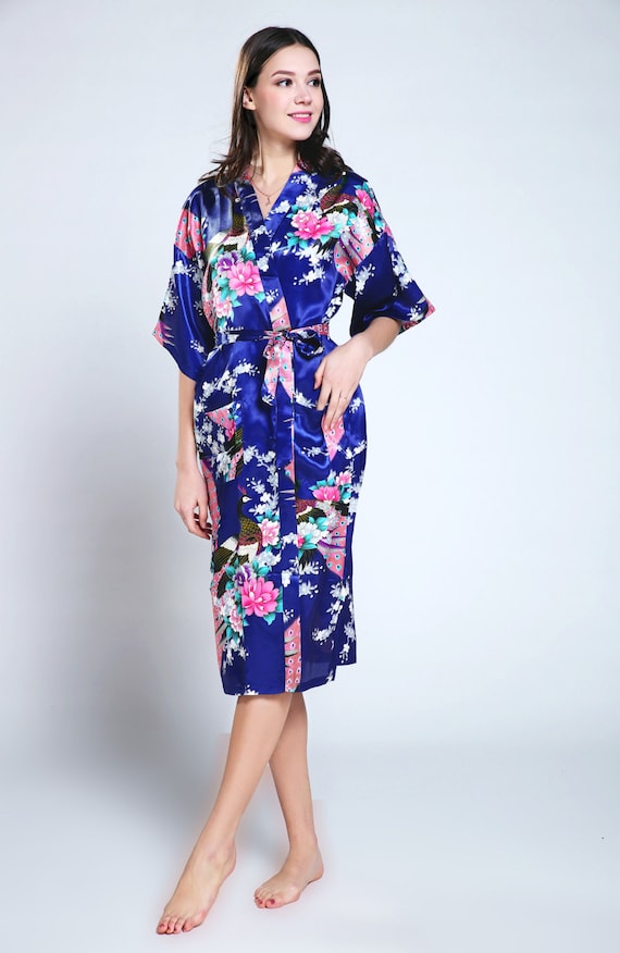 blue silk bathrobe