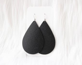 Black Leather Drops, leather earrings, black earrings, black jewelry, the leather drop