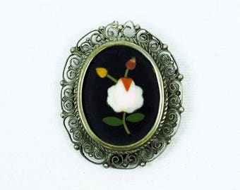 Antique Pietra Dura Mosaic Italian Pendant Miniature
