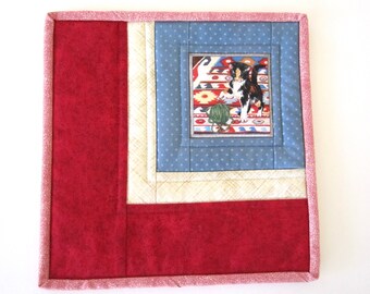 Quilted Mug Rug "Little Kitty" Snack Mat, Small Placemat, Quiltsy Handmade, Coffee Cup Mat, Hot Chocolate Cup Mat