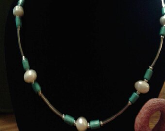 Pearl and turquoise necklace