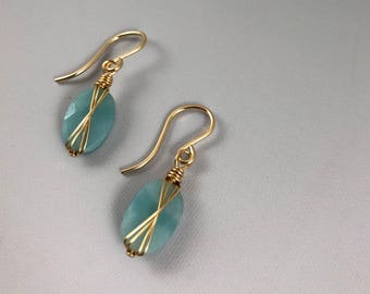 Amazonite Criss-Cross Earrings in Gold-Fill