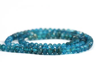 Apatite Micro Faceted Rondelles 15 Neon Blue Semi Precious Gemstone