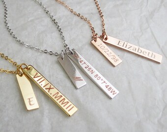 CUSTOM Bar Necklace Gift for Mom Personalized Necklace Silver Jewelry Gift for Wife Initial Necklace Bridesmaid Gift Bridal Shower