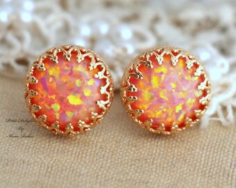 Opal Earrings,Fire Opal Earrings, Gift for her, Christmas Gift, bridesmaids gift, Christmas Gift, Opal Gold Earrings, Orange Stud Earrings