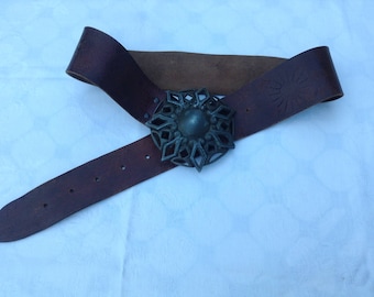 1970's Leather belt with chunky buckle