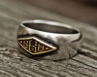 monogram ring, word ring, initial ring, name ring, mens ring, vintage ring, silver ring, engraved ring, personalized ring, custom ring