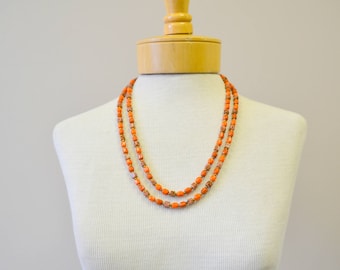 1960s Long Orange Glass Bead Necklace