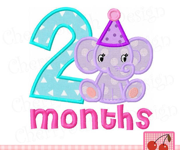 Elephant 2 months Baby Birthday Machine Embroidery Applique