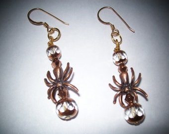 Copper Spider dangle earrings