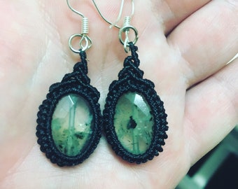 Prehnite macrame drop earrings