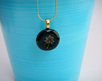 Small Gold Maple Leaf Fused Glass Pendant