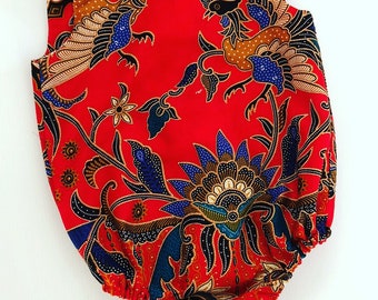 Red batik romper im size 0-3 months