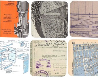 10 INDUSTRIAL DESIGN Scrap paper pack for collage or scrapbooking - Retro ephemera - Pieces of papers