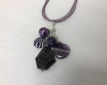 Amethyst Gemstone Pendant Cluster Necklace