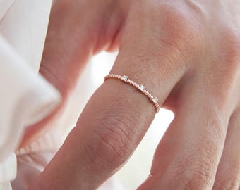 Gold Stacking Ring, Thin Gold Ring, Gold Beaded Ring, Skinny Gold Ring, Bubble Ring, Rose Gold Ring, Twist Ring, Dotted Ring with cz,Cz Ring