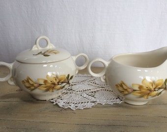 Vintage Universal Ballerina Southern Gardens Creamer and Sugar Set, Yellow Magnolia, Mid Century China, Coffee Service